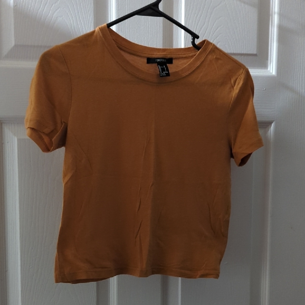 Forever 21 Mustard Yellow Fitted Crop Top Short Sleeve T-Shirt